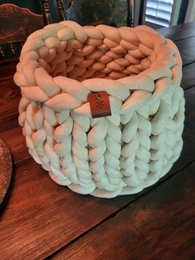Handcrafted Chunky Knit Storage Basket - Cream